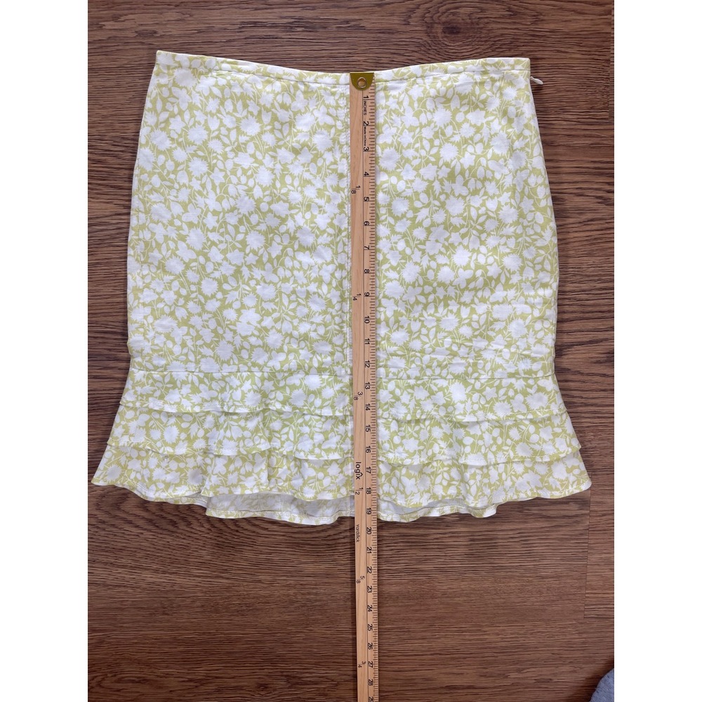 Ann Taylor Loft Skirt Petites 8P Green White Floral Tiered Ruffle Hem - Picture 7 of 7